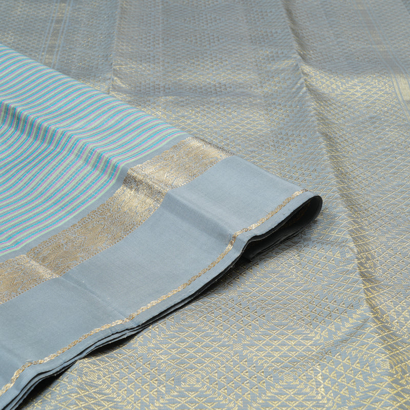 Hayagrivas Multi Colour Checks Handloom Kanjivaram Silk Saree with Grey Border KBD1968B15-1