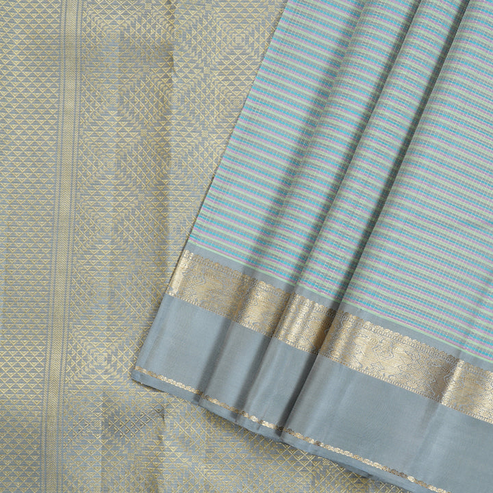 Hayagrivas Multi Colour Checks Handloom Kanjivaram Silk Saree with Grey Border KBD1968B15-1