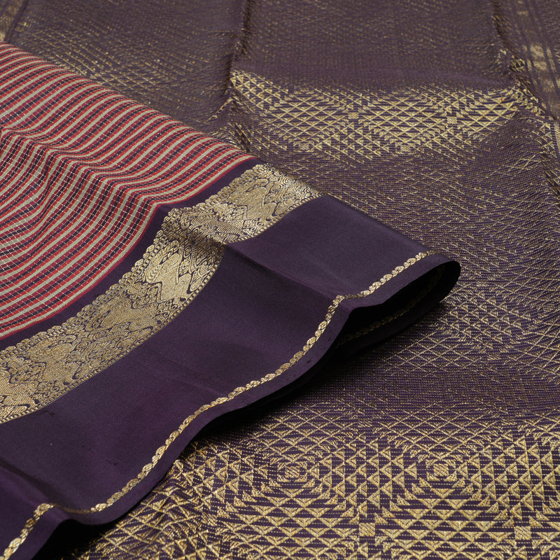 Hayagrivas Multi Colour Checks Handloom Kanjivaram Silk Saree with Plum Purple Border KBD1968B15-2