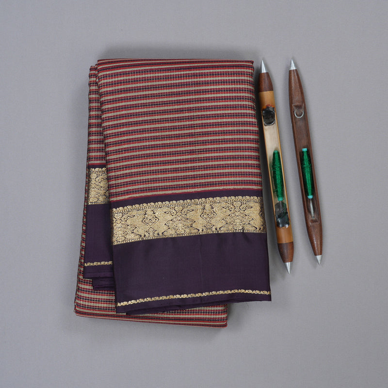 Hayagrivas Multi Colour Checks Handloom Kanjivaram Silk Saree with Plum Purple Border KBD1968B15-2