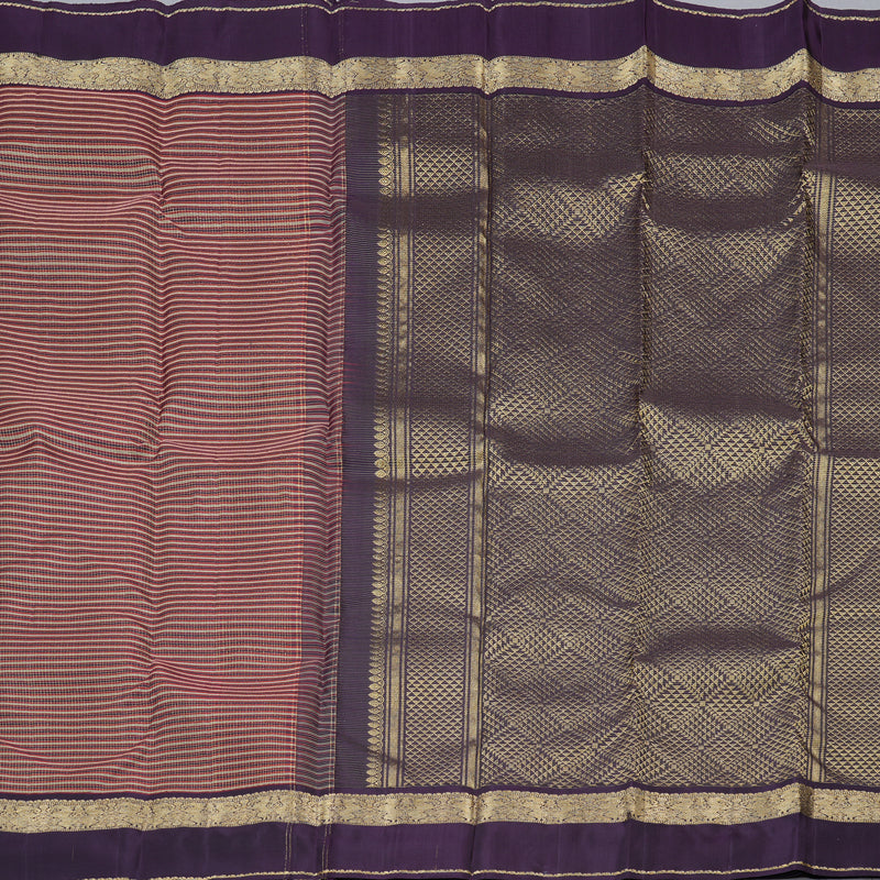 Hayagrivas Multi Colour Checks Handloom Kanjivaram Silk Saree with Plum Purple Border KBD1968B15-2