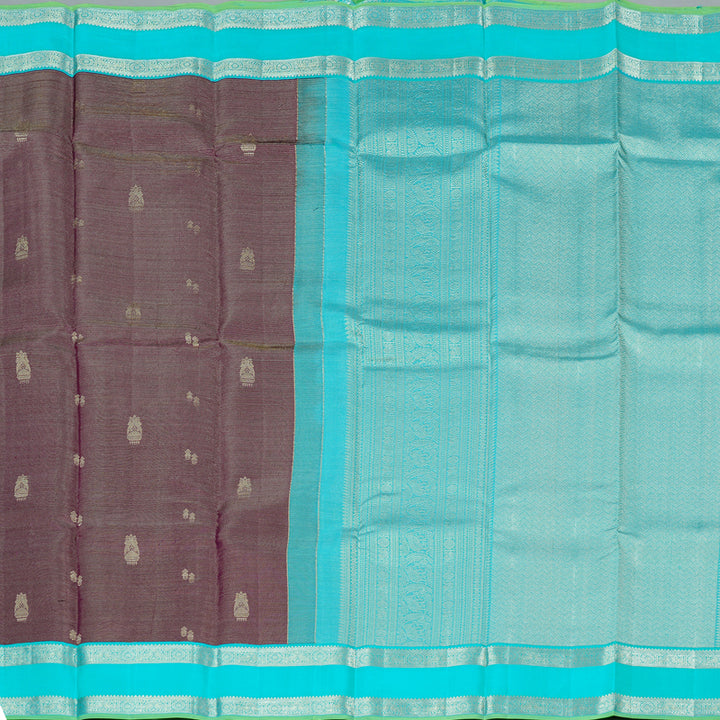 Hayagrivas Dark Purple Handloom Kanjivaram Silk Saree with Sea Blue Border KBD1968B4-1