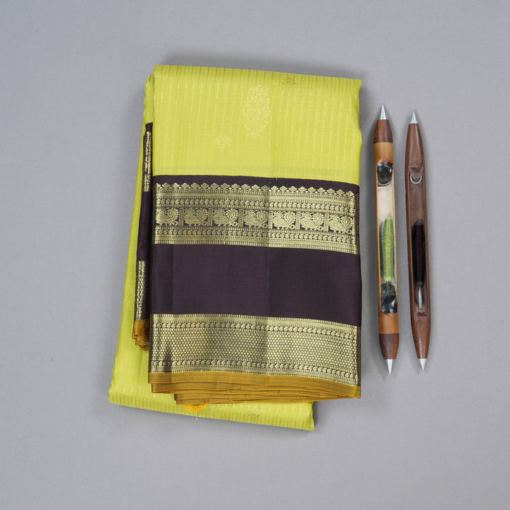 Hayagrivas Handloom Kanjivaram Silk Saree in Luminous Light Lemon Yellow KBD1968B7-2