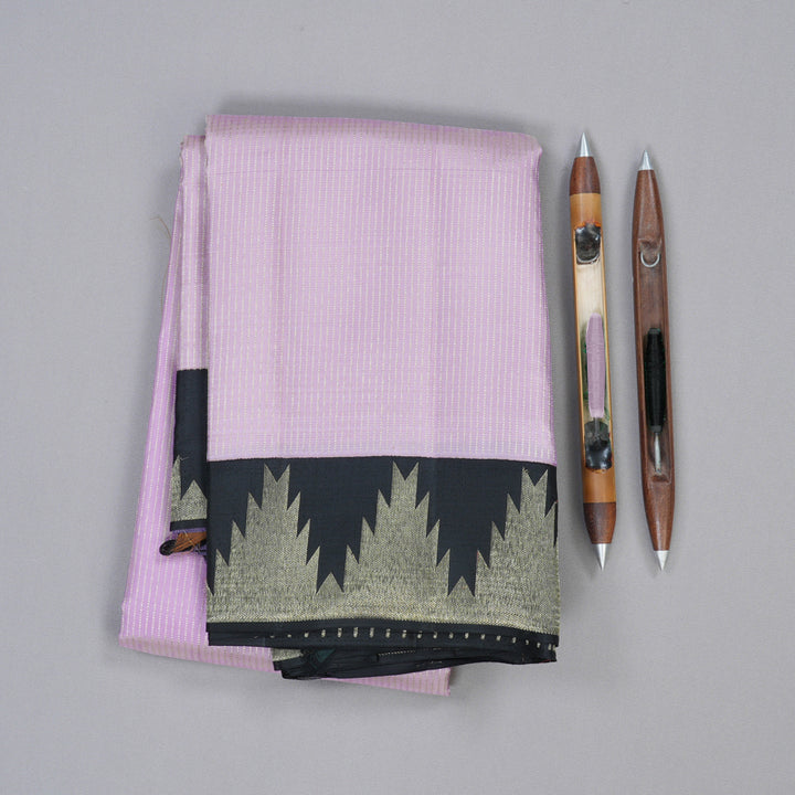 Hayagrivas Lavender Handloom Kanjivaram Silk Saree with Black Border KBD1968B8-2