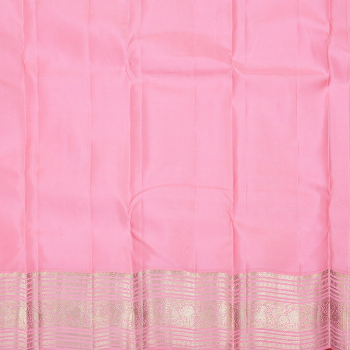Hayagrivas Half White Handloom Kanjivaram Silk Saree with Baby Pink Border KBD1969B1-1