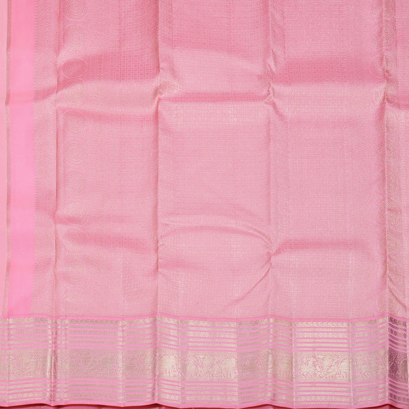 Hayagrivas Half White Handloom Kanjivaram Silk Saree with Baby Pink Border KBD1969B1-1