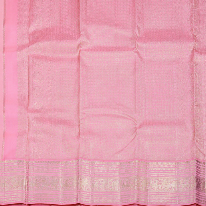 Hayagrivas Half White Handloom Kanjivaram Silk Saree with Baby Pink Border KBD1969B1-1