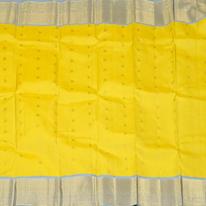 Hayagrivas Lemon Yellow Handloom Kanjivaram Silk Saree with Silver Grey Border KBD1969B2-1