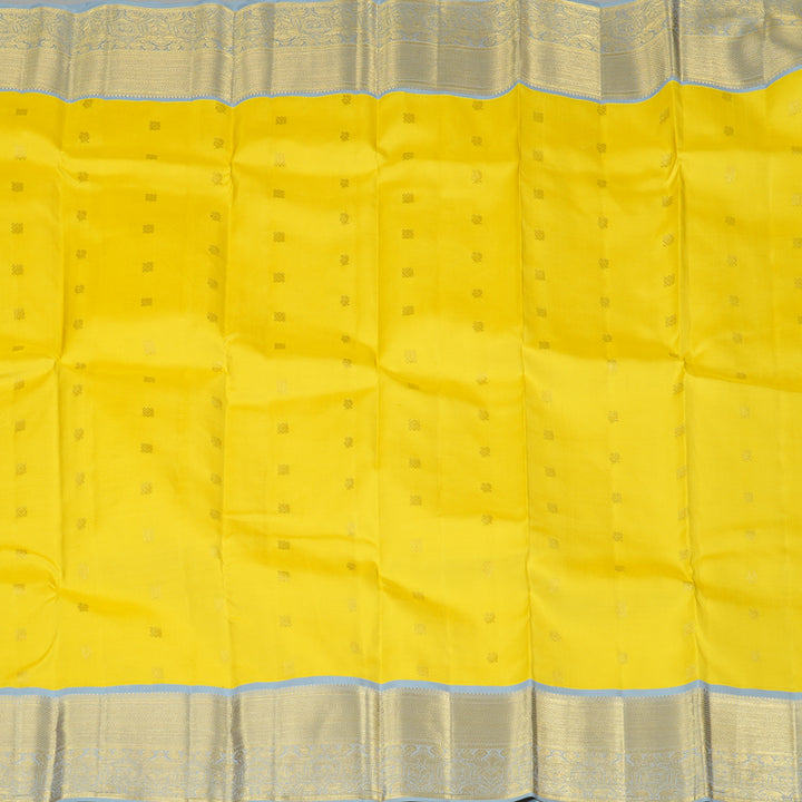 Hayagrivas Lemon Yellow Handloom Kanjivaram Silk Saree with Silver Grey Border KBD1969B2-1