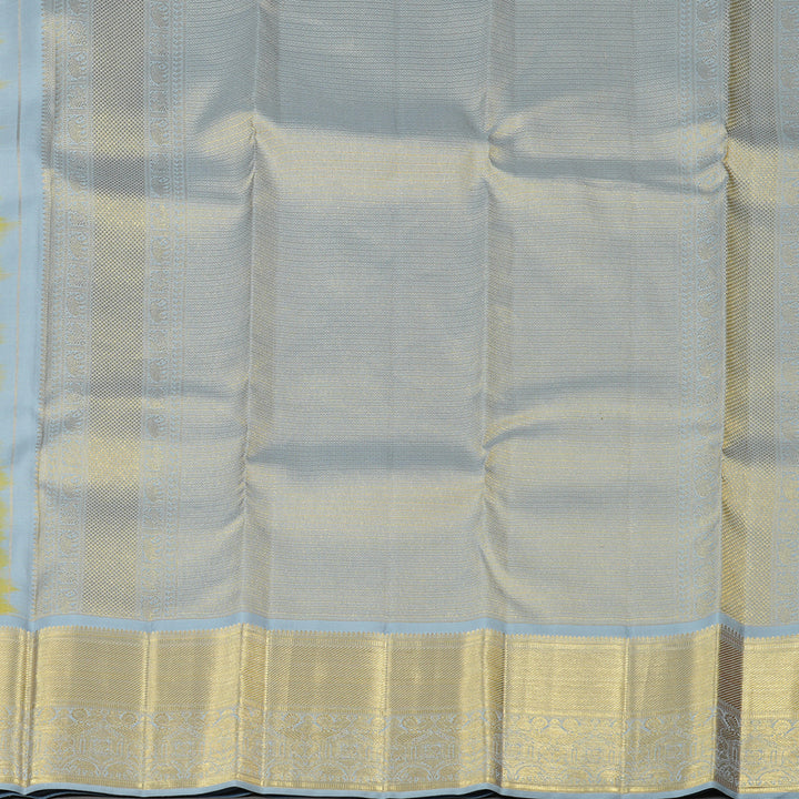 Hayagrivas Lemon Yellow Handloom Kanjivaram Silk Saree with Silver Grey Border KBD1969B2-1