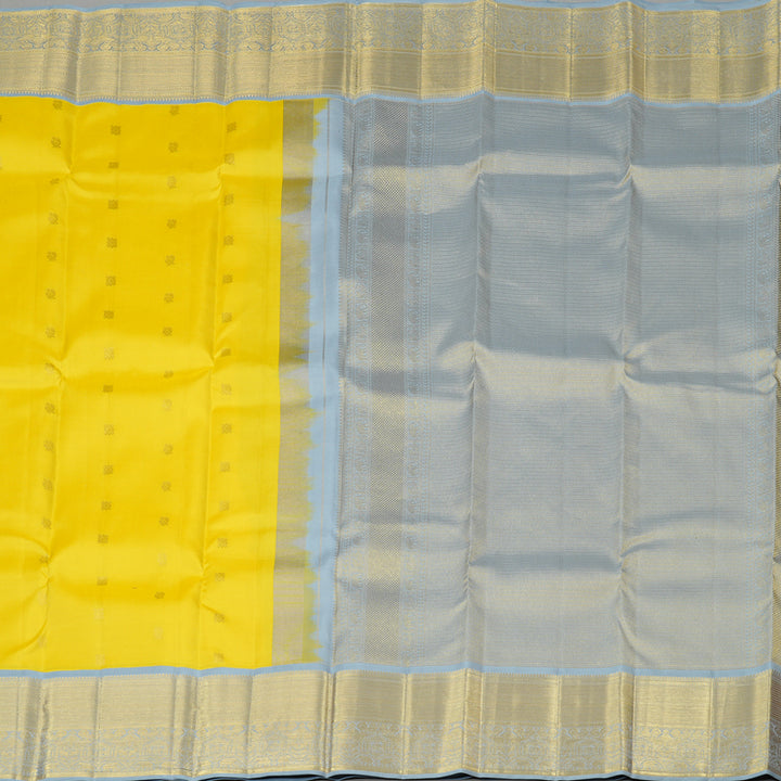 Hayagrivas Lemon Yellow Handloom Kanjivaram Silk Saree with Silver Grey Border KBD1969B2-1