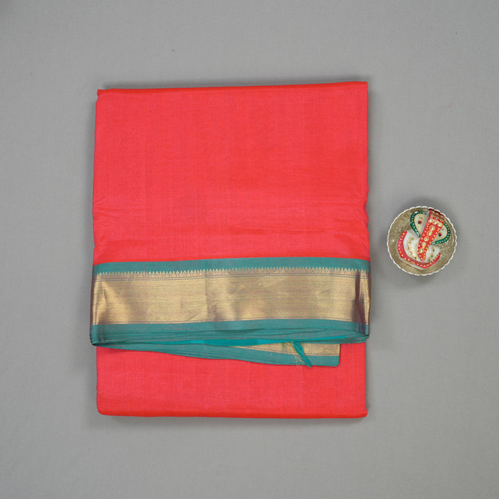 Hayagrivas Handloom Bright Pink Kanjivaram Ten Yards Silk Cotton Saree with Light Green Border KBD1971B1-1