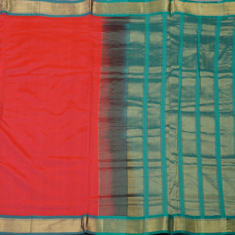 Hayagrivas Handloom Bright Pink Kanjivaram Ten Yards Silk Cotton Saree with Light Green Border KBD1971B1-1