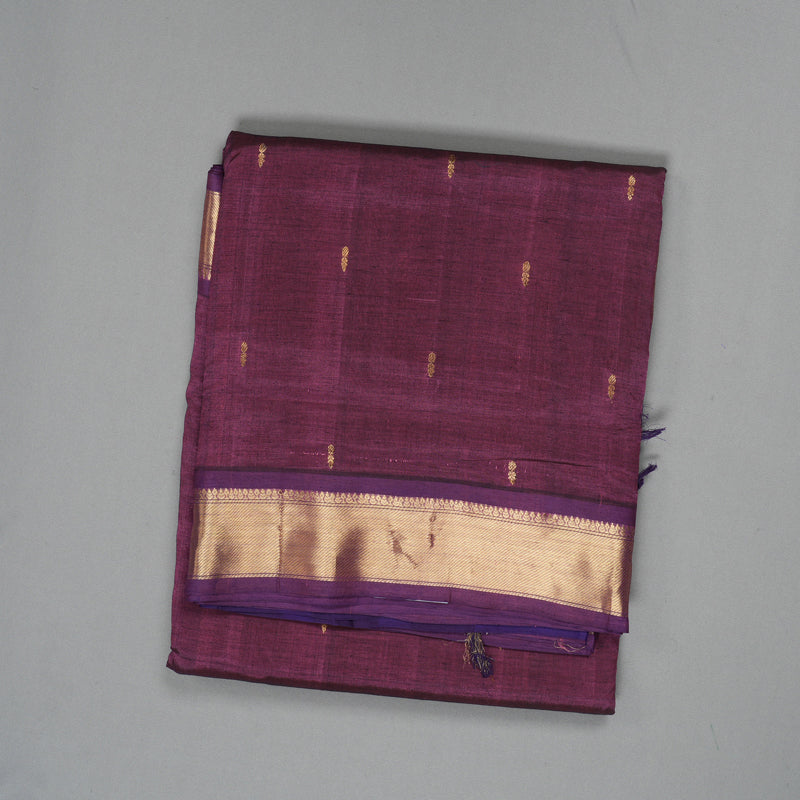Hayagrivas Dark Mauve Ten Yards Pure Silk Cotton Saree KBD1971B2-4