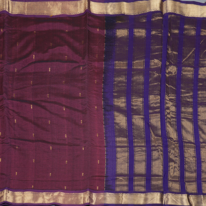 Hayagrivas Dark Mauve Ten Yards Pure Silk Cotton Saree KBD1971B2-4