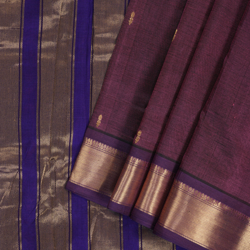 Hayagrivas Dark Mauve Ten Yards Pure Silk Cotton Saree KBD1971B2-4