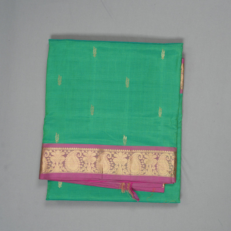 Hayagrivas Yellowish-Green Ten Yards Pure Silk Cotton Saree KBD1971B3-1