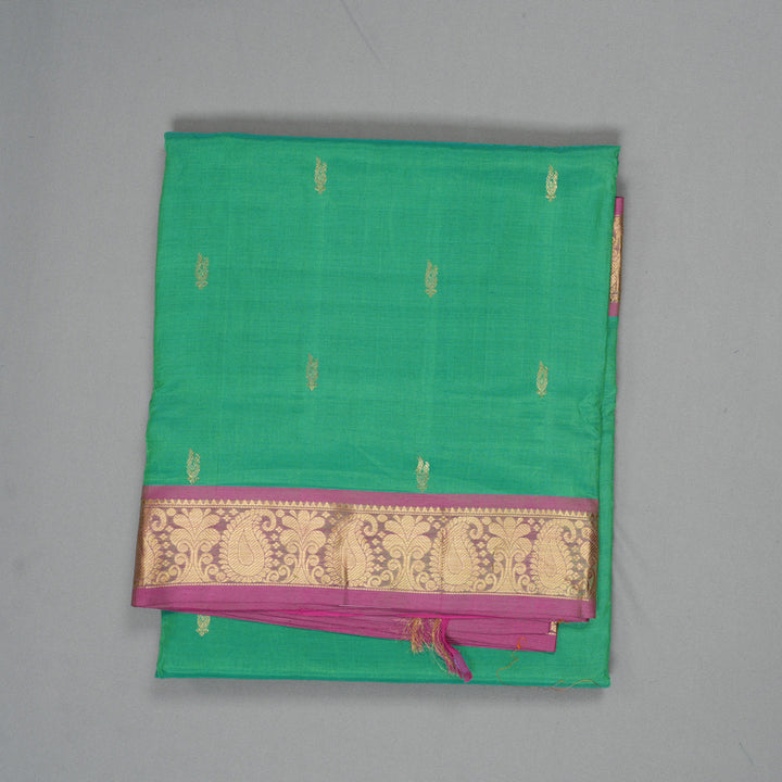 Hayagrivas Yellowish-Green Ten Yards Pure Silk Cotton Saree KBD1971B3-1