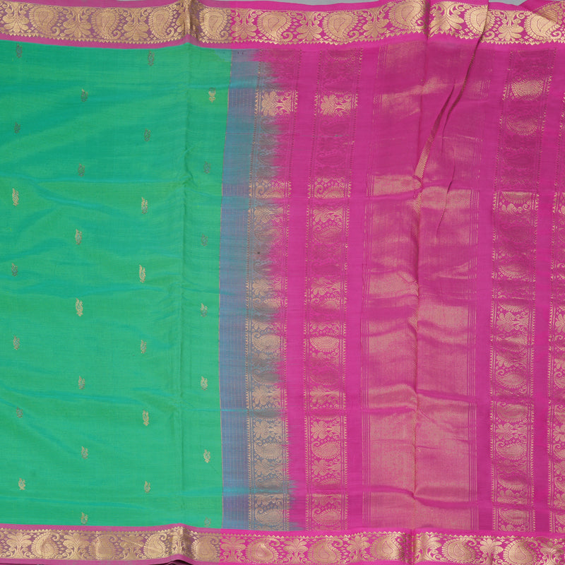 Hayagrivas Yellowish-Green Ten Yards Pure Silk Cotton Saree KBD1971B3-1