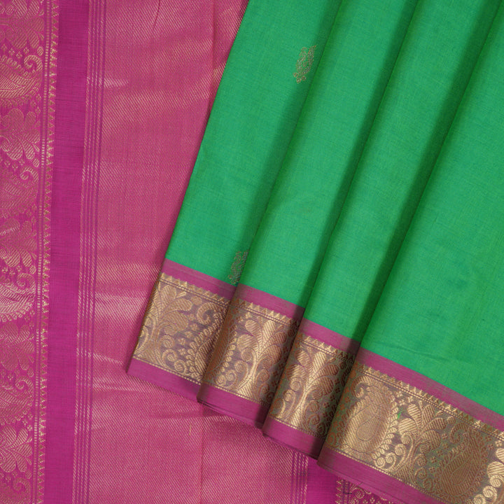 Hayagrivas Yellowish-Green Ten Yards Pure Silk Cotton Saree KBD1971B3-1