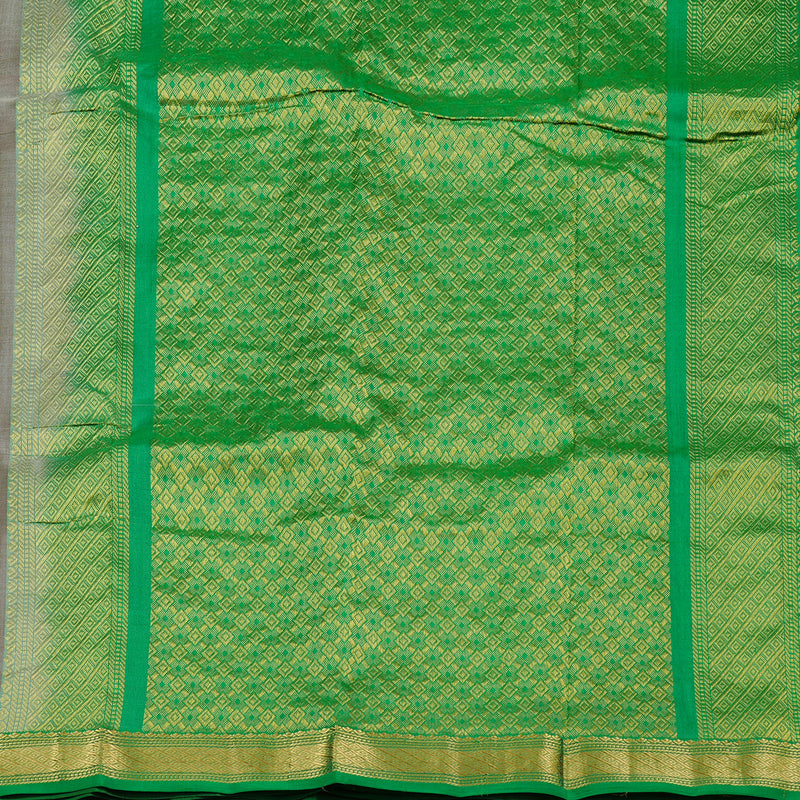 Hayagrivas Beige Handloom Kanjivaram Silk Saree with Green Border KBD1972B3-16