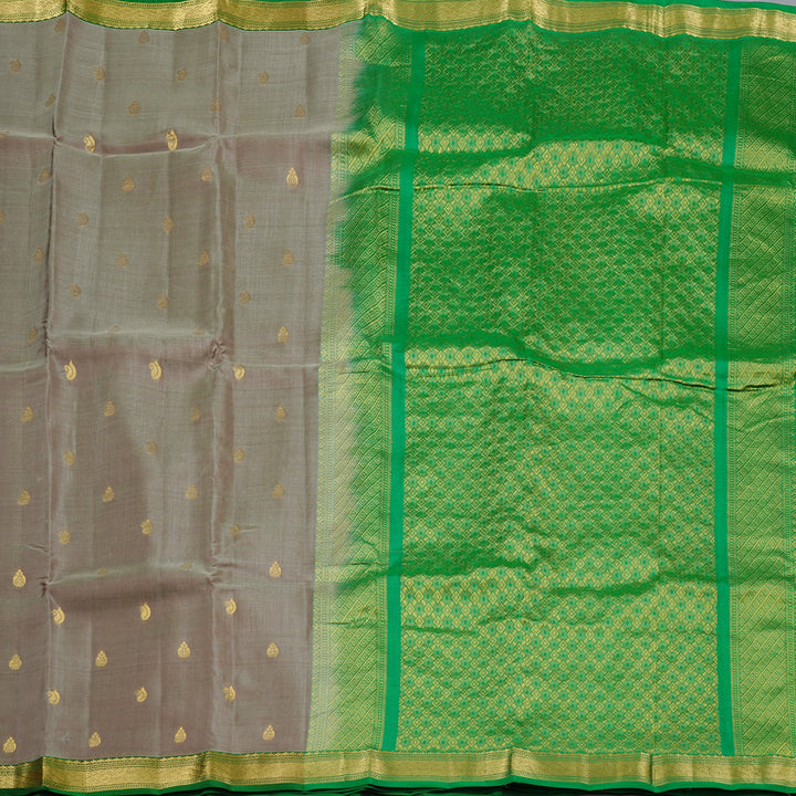 Hayagrivas Beige Handloom Kanjivaram Silk Saree with Green Border KBD1972B3-16