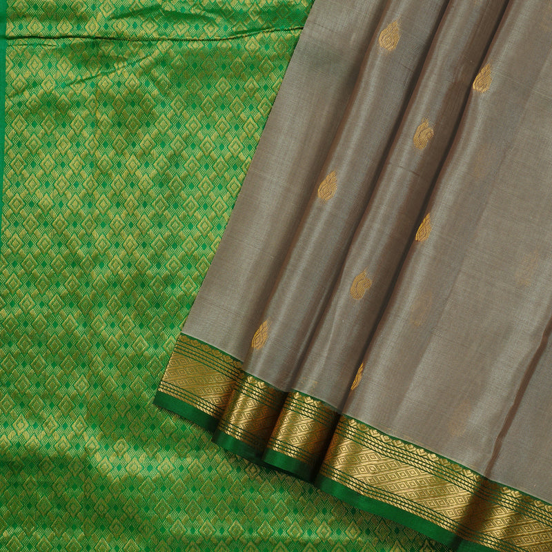 Hayagrivas Beige Handloom Kanjivaram Silk Saree with Green Border KBD1972B3-16