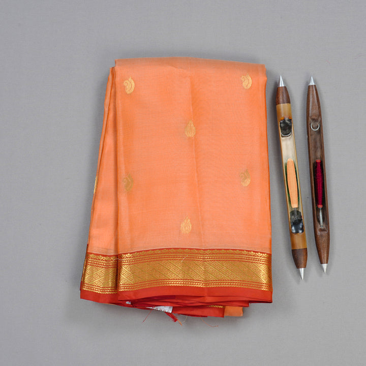 Hayagrivas Peach Orange Handloom Kanjivaram Silk Saree with Dark Orange Border KBD1972B3-22