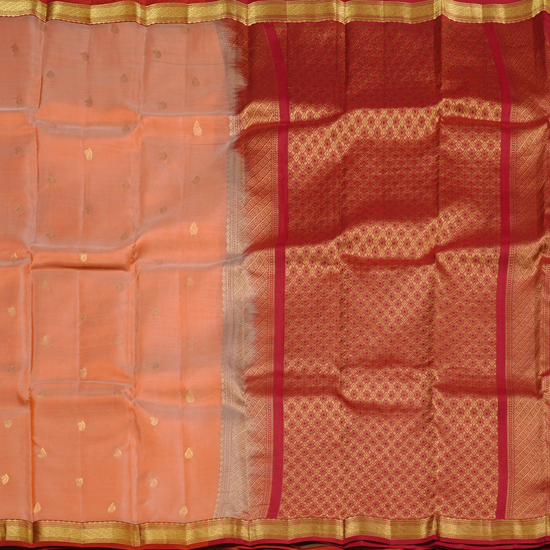 Hayagrivas Peach Orange Handloom Kanjivaram Silk Saree with Dark Orange Border KBD1972B3-22
