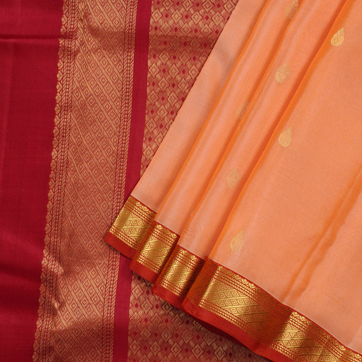 Hayagrivas Peach Orange Handloom Kanjivaram Silk Saree with Dark Orange Border KBD1972B3-22