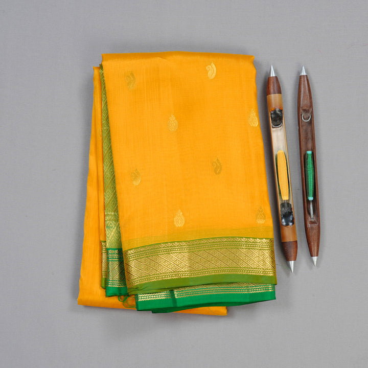 Hayagrivas Yellow Handloom Kanjivaram Silk Saree with Green Border KBD1972B3-8