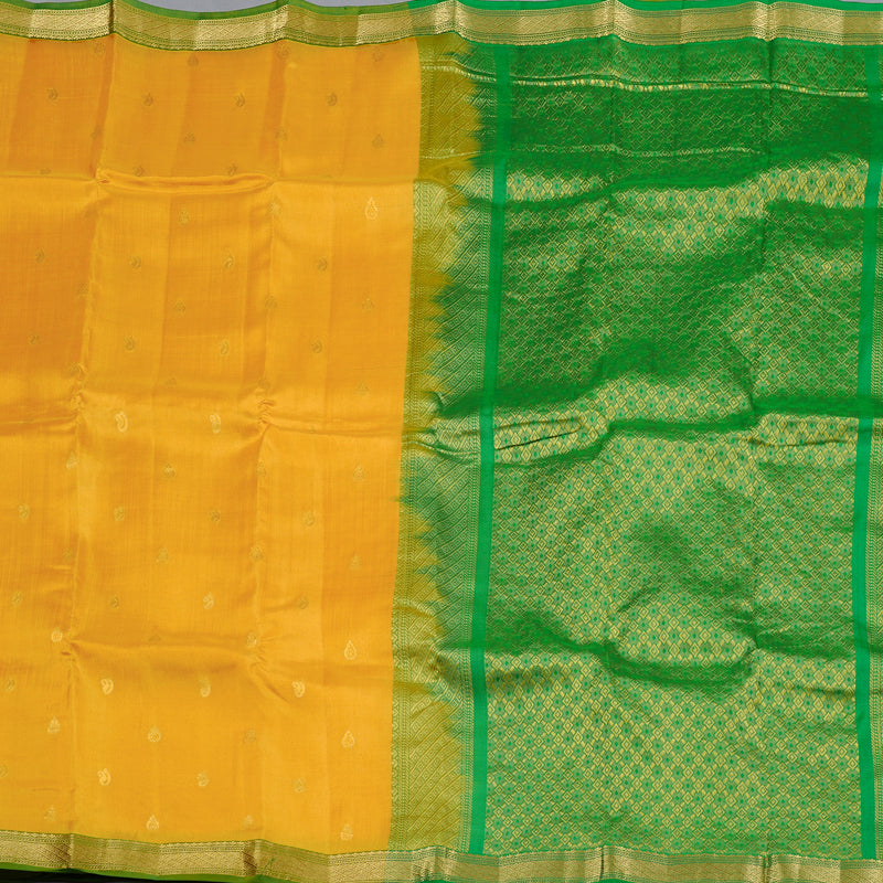 Hayagrivas Yellow Handloom Kanjivaram Silk Saree with Green Border KBD1972B3-8