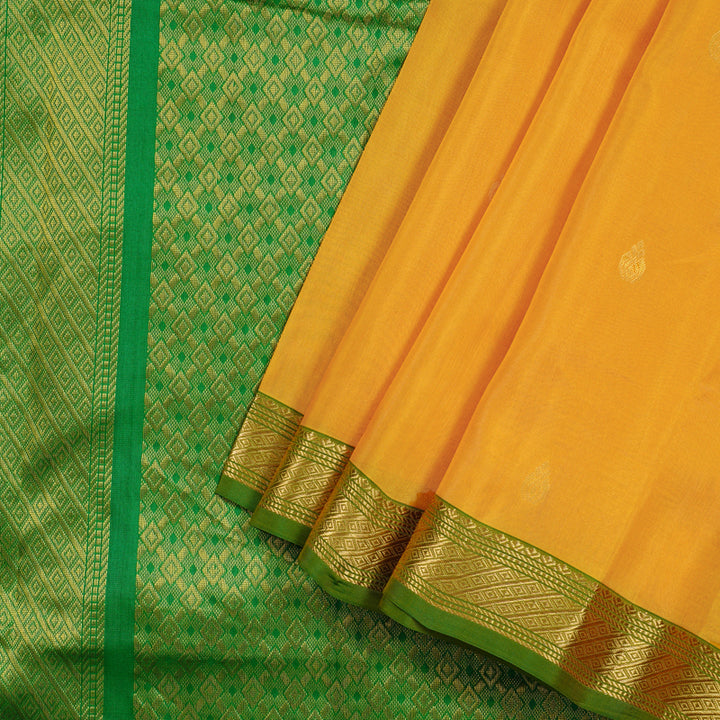 Hayagrivas Yellow Handloom Kanjivaram Silk Saree with Green Border KBD1972B3-8