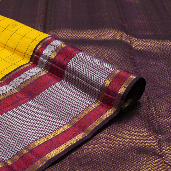 Hayagrivas Handloom Yellow Kanjivaram Silk Saree with Violet border KBD1976B1-1