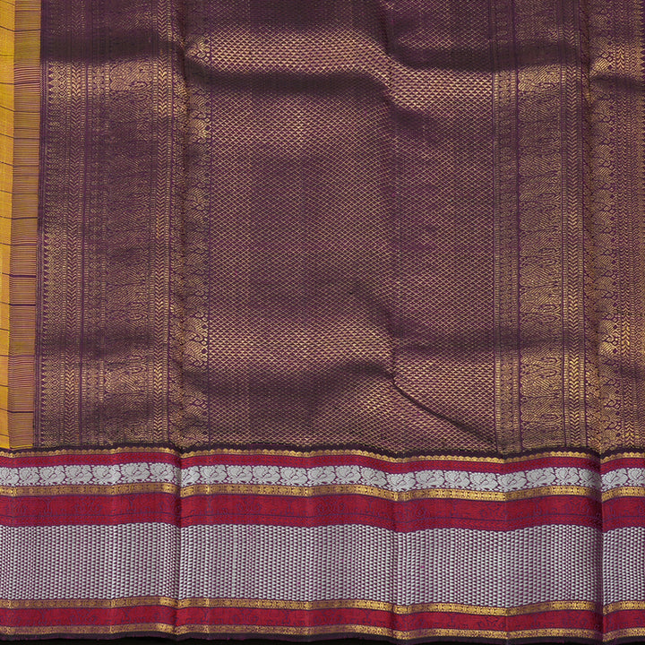 Hayagrivas Handloom Yellow Kanjivaram Silk Saree with Violet border KBD1976B1-1