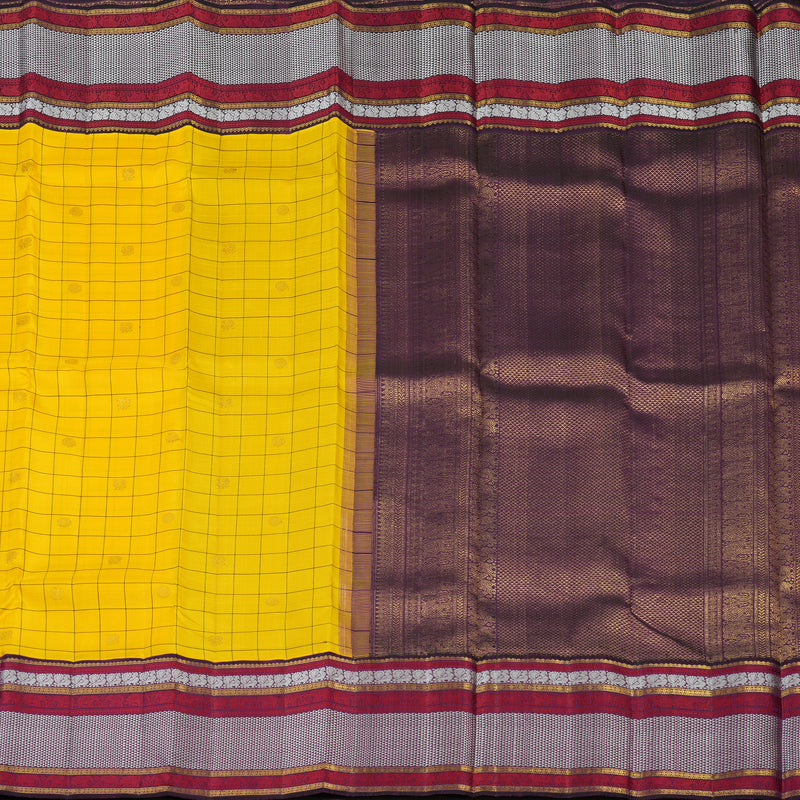 Hayagrivas Handloom Yellow Kanjivaram Silk Saree with Violet border KBD1976B1-1