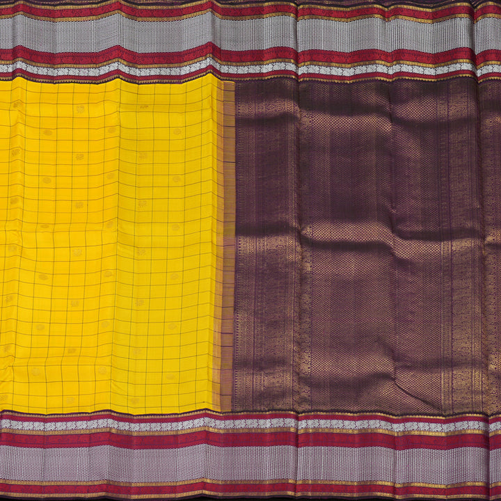 Hayagrivas Handloom Yellow Kanjivaram Silk Saree with Violet border KBD1976B1-1