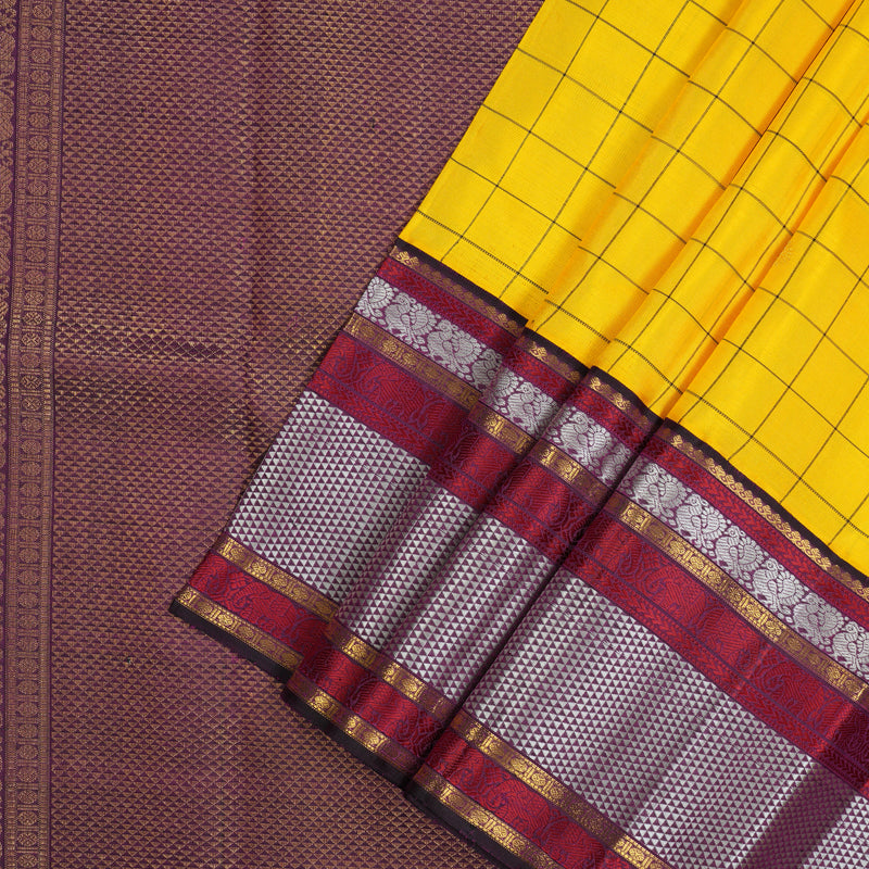 Hayagrivas Handloom Yellow Kanjivaram Silk Saree with Violet border KBD1976B1-1