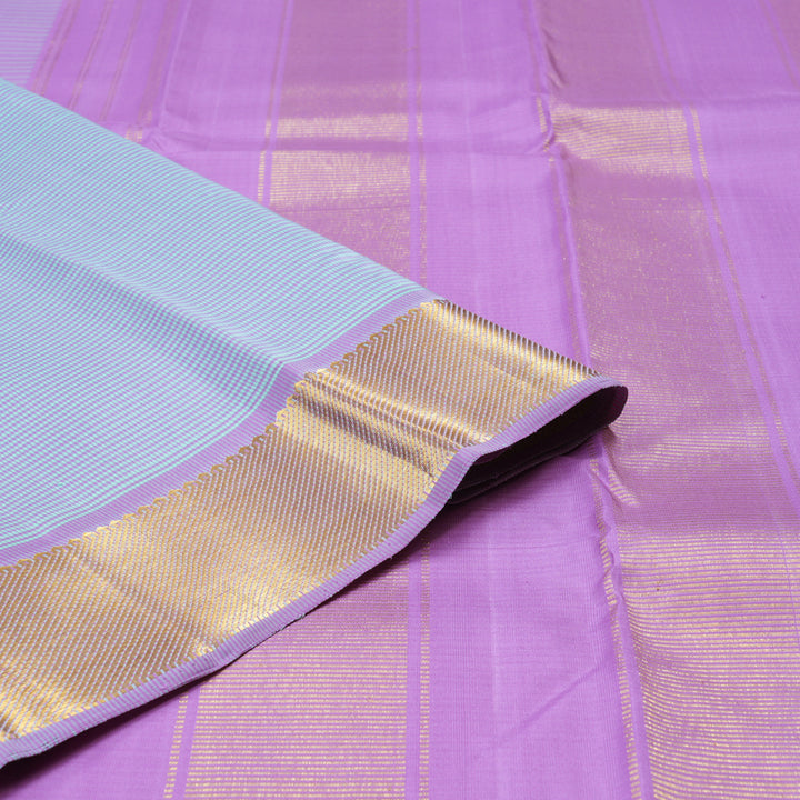 Hayagrivas Lavender With Sea Blue Muted Checks Handloom Kanjivaram Silk Saree with Lavender Border KBD1981B15-1