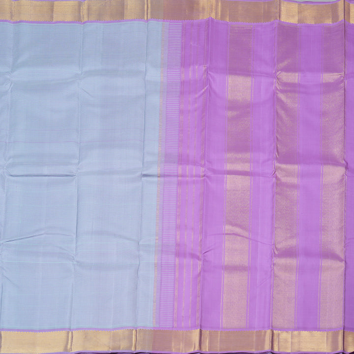 Hayagrivas Lavender With Sea Blue Muted Checks Handloom Kanjivaram Silk Saree with Lavender Border KBD1981B15-1