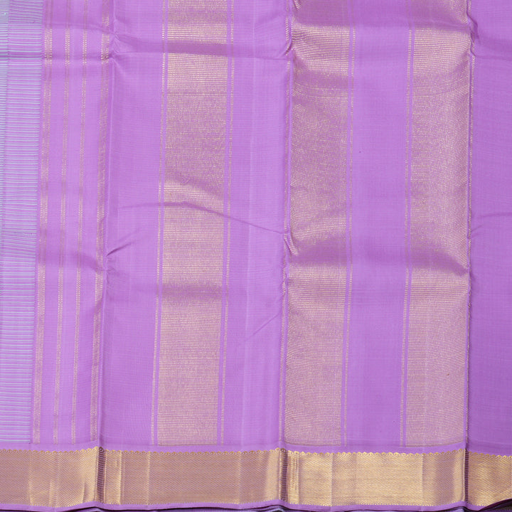 Hayagrivas Lavender With Sea Blue Muted Checks Handloom Kanjivaram Silk Saree with Lavender Border KBD1981B15-1