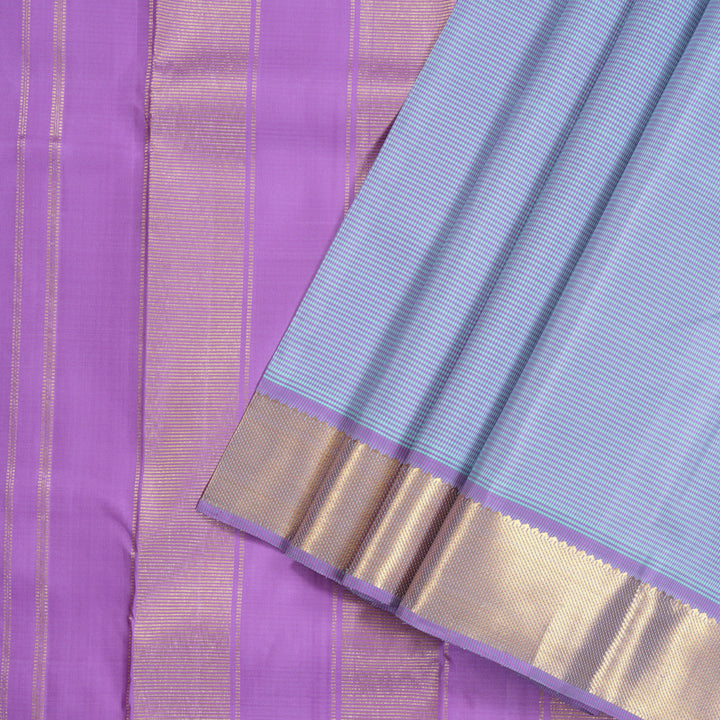 Hayagrivas Lavender With Sea Blue Muted Checks Handloom Kanjivaram Silk Saree with Lavender Border KBD1981B15-1