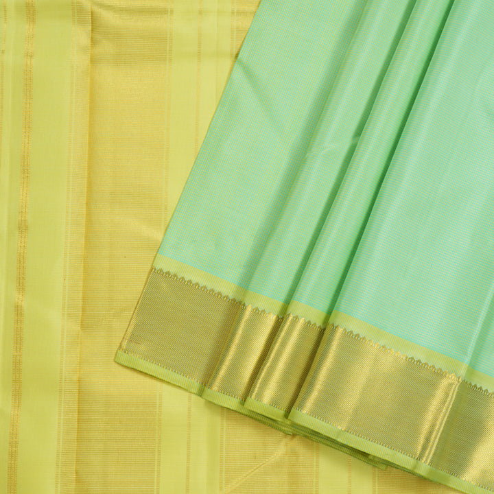 Hayagrivas Sea Blue Handloom Kanjivaram Silk Saree with Yellow Border KBD1981B15-2