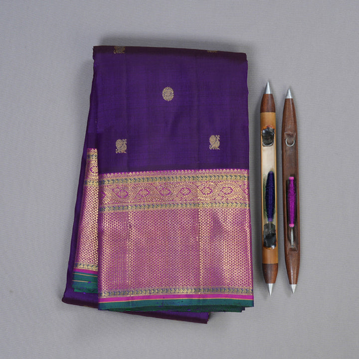 Hayagrivas Dark Blue Handloom Kanjivaram Silk Saree with Purple Border KBD1985B3-1