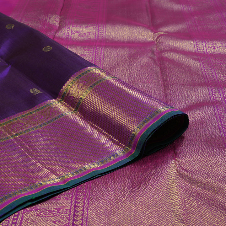 Hayagrivas Dark Blue Handloom Kanjivaram Silk Saree with Purple Border KBD1985B3-1