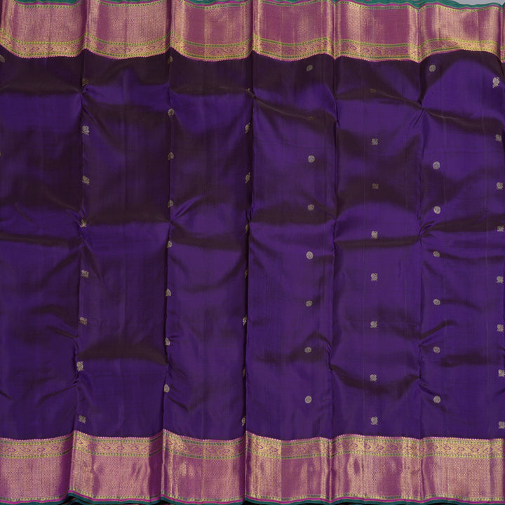 Hayagrivas Dark Blue Handloom Kanjivaram Silk Saree with Purple Border KBD1985B3-1