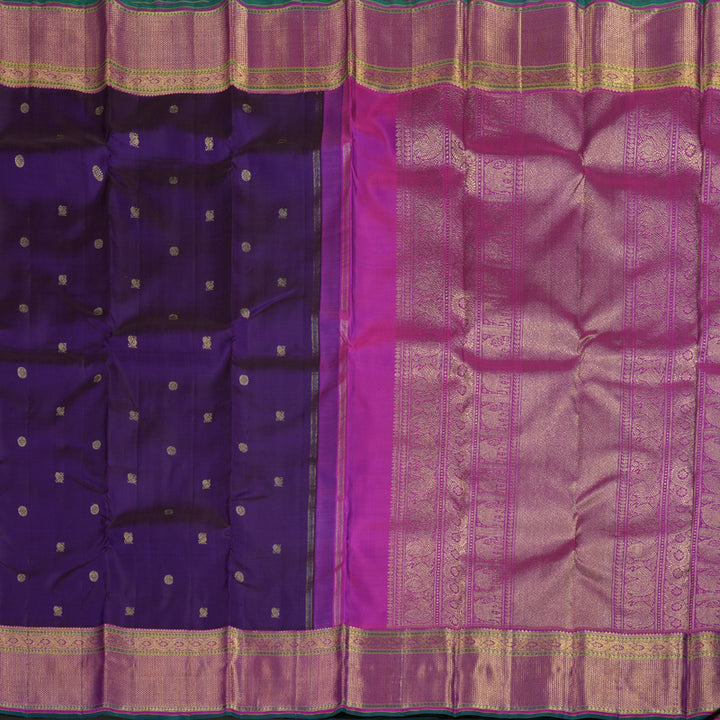 Hayagrivas Dark Blue Handloom Kanjivaram Silk Saree with Purple Border KBD1985B3-1