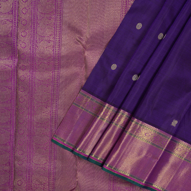 Hayagrivas Dark Blue Handloom Kanjivaram Silk Saree with Purple Border KBD1985B3-1