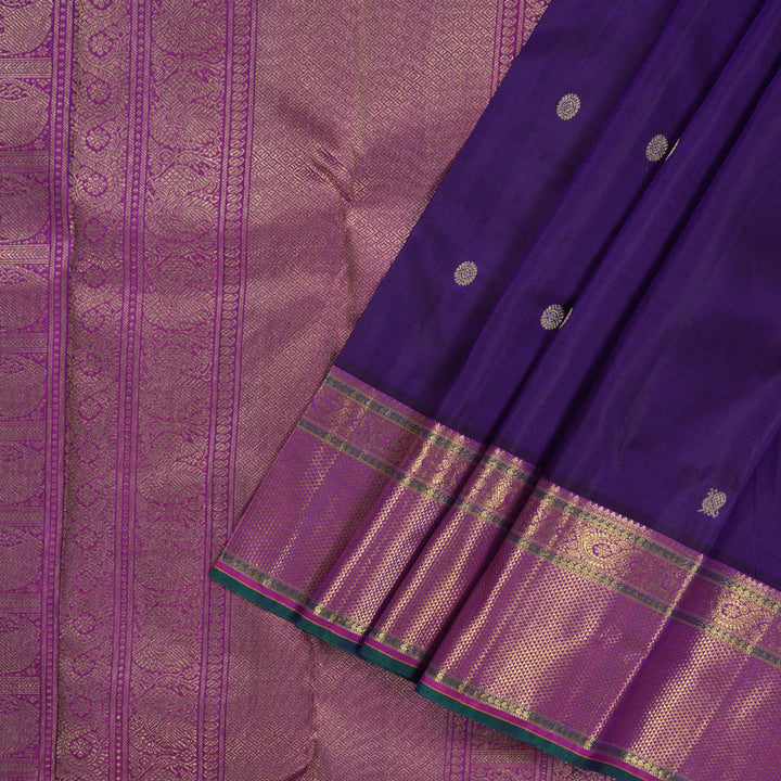 Hayagrivas Dark Blue Handloom Kanjivaram Silk Saree with Purple Border KBD1985B3-1