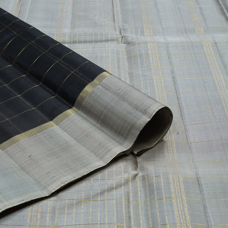 Hayagrivas Black Handloom Kanjivaram Silk Saree with Grey Border KBD1988B1-2